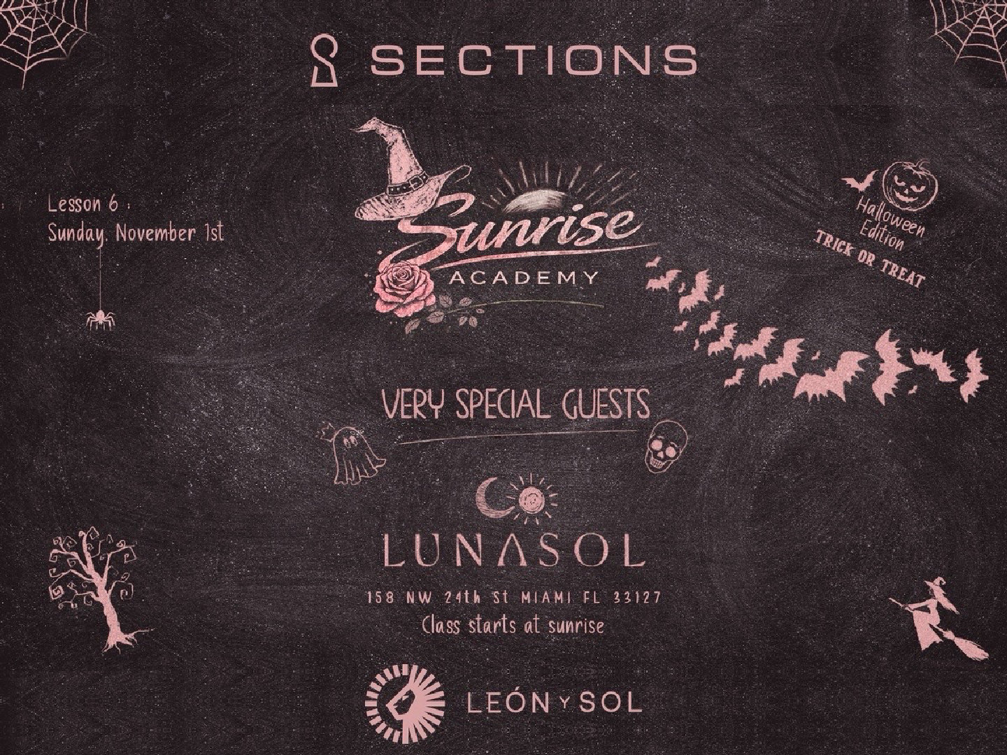 Lunasol x Sections Sunrise Academy Halloween Afters official flyer
